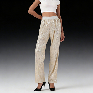 Offre Spéciale – Pantalon droit à taille élastique et sequins pour femme SWEET BABE, style Hip Hop écologique, longueur intégrale, idéal pour les soirées en club - Product Image 2