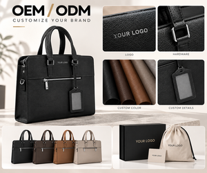Porte-documents classique noir en cuir véritable, simple et luxueux, avec poche avant zippée, portable, durable, souple, sac d'affaires pour usage professionnel - Product Image 5