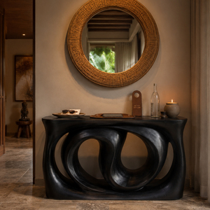 Natural Suar Wood Unique <b>Console</b> <b>Table</b> Twisted Organic Shape High Quality <b>Black</b> Finish Modern Entry Hotel Living Room Villa - Product Image 5