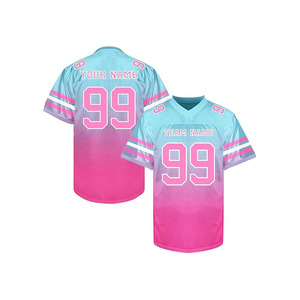 เสื้อฟุตบอลอเมริกันแบบกำหนดเอง สีน้ำเงินเหลืองไล่เฉด แขนสั้น คอวี ชื่อและหมายเลขสั่งทำพิเศษ ชุดตาข่ายสำหรับผู้ชาย - Product Image 2