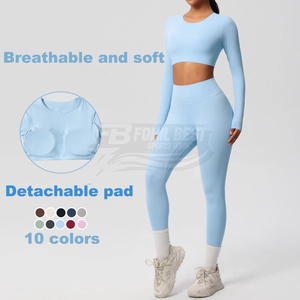 Ensemble de yoga 2 pièces respirant à manches longues de haute qualité, haut et bas taille haute, pour entraînement en extérieur, Pilates et sportswear - Product Image 3