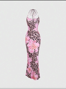 Robe de soirée longue pour femme, col licou, moulante, coupe trapèze, sans manches, couleur unie, pour soirée - Product Image 5