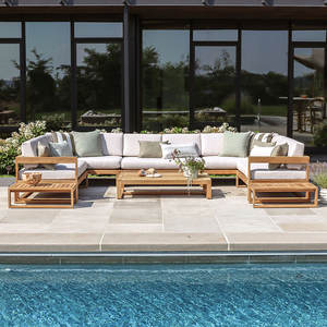 Ensemble de canapés de jardin en teck minimaliste moderne, imperméable, pour espaces de vie extérieurs contemporains, pour villa et hôtel - Product Image 1