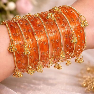 Juego de brazaletes de perlas de vidrio con acabado ombré, detalles brillantes, colores personalizados, diseños tradicionales de Cachemira en venta - Product Image 1