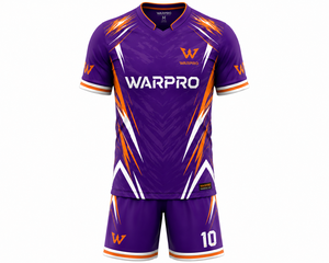 ชุดเสื้อฟุตบอลผู้ชาย WARPRO สีม่วงส้ม คอวี แขนสั้น ลายเรขาคณิต ผ้าโพลีเอสเตอร์ ระบายเหงื่อได้ดี เหมาะสำหรับทุกฤดูกาล - Product Image 1