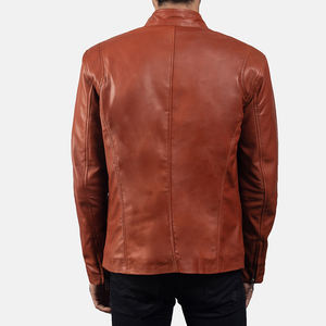 Veste en cuir noir OEM, veste de motard en cuir d'agneau marron pour homme, veste de moto en cuir véritable pour homme - Product Image 4