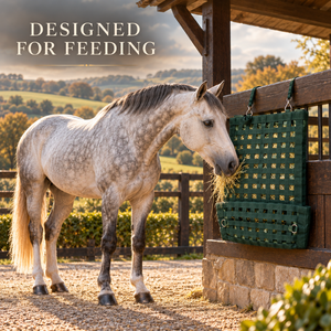 Bolsa de Heno para Caballos de Nailon Tejido Verde con Correas Ajustables para Colgar |   Soporte para Heno de Establos Ecuestres con Rejilla de Alimentación de Malla Abierta - Product Image 4