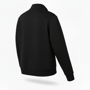 Sudadera de Forro Polar con Cierre de Cremallera de un Cuarto para Hombre, Color Negro Sólido, Corte Regular, Cuello Alto, Mezcla de Algodón - Product Image 3
