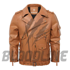 BLOODLINE Men's Black Genuine Leather Moto <b>Biker</b> <b>Jacket</b> Turn-down Collar Zipper Closure Autumn Wear - Product Image 4