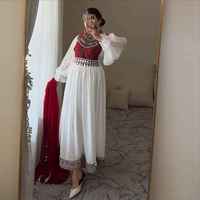 Robe Salwar Kameez Afghane pour Femme, Style Frock, en Cachemire Uni, Écologique, Vintage, Maxi, en Chiffon et Dentelle, Ethnique, pour Mariage