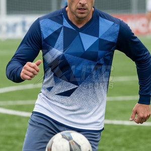 Wholesale Plus Size Adult Soccer Clothing Range Long Sleeve Jersey for Men with V-<b>neck</b> Design and Team Number Printing - Product Image 5