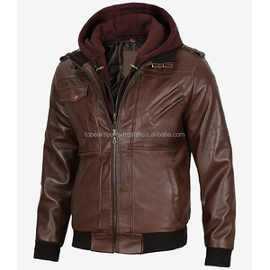 2026 OEM Best Selling Brown Cowhide Leather <b>Jacket</b> For Men's Hood Collar <b>Zipper</b> <b>Pockets</b> 100%High Quality Low MOQ Fashion <b>Jackets</b> - Product Image 5