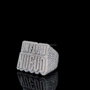 Numéro de nom personnalisé Double couche Hip Hop Full Iced Out Anneau Lettre Nom Bague Bijoux Cadeau Pour Homme Iced Out VVS Moissanite - Product Image 3