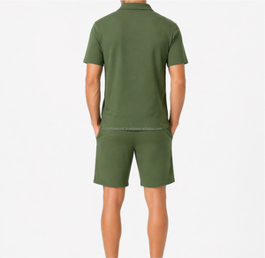 Ensemble polo et short vert uni pour homme, décontracté, été, tissu doux, coupe confortable pour homme - Product Image 2