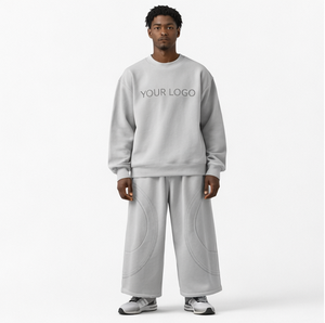 Custom Men's Oversized Crewneck Sweatshirt and Wide Leg Sweatpants <b>Set</b> Heavyweight Oversized Baggy Fleece Sweatshirt <b>Set</b> - Product Image 1