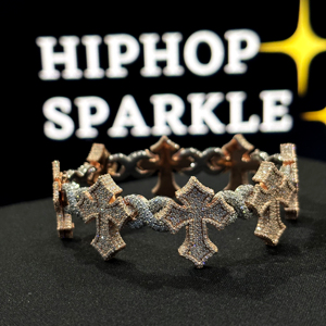 HIPHOP SPARKLE Cross <b>Infinity</b> Iced Two-Tone Rose Gold White Gold Plated 925 Sterling Silver Moissanite Chain Link Gift - Product Image 5