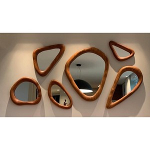 Exceptional Craftmanship Modernist Wooden <b>Wall</b> <b>Mirror</b> <b>Set</b> Artistic Irregular Shape Decorative Frame Design - Product Image 5