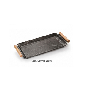 Concept Home Gunmetal Grey Serving <b>Tray</b> With Wooden Handles Residential Use Oil Rubbed Finish - Product Image 1