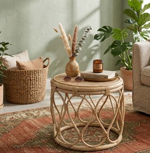 Natural Handwoven Rattan Accent <b>Table</b> with <b>Round</b> Woven Top, Bohemian Coastal End <b>Table</b> for Living Room, Bedroom, Patio & <b>Garden</b> - Product Image 6
