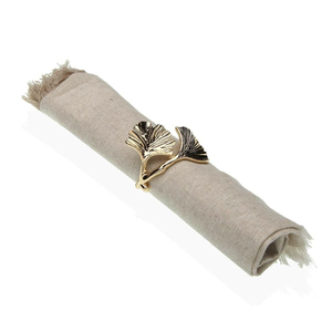 Anneaux de serviette en feuille de ginkgo dorée de haute qualité, boucles de serviette en métal de luxe pour la décoration de table de mariage, banquet, restaurant élégant - Product Image 1