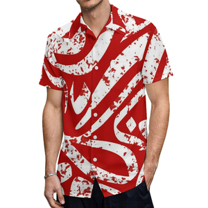 Chemise hawaïenne personnalisée pour homme, manches courtes, boutonnée, avec poche, rouge et blanc, décontractée, pour l'été - Product Image 1