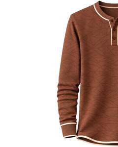 Sudadera Henley con estampado geométrico marrón para hombre, de manga larga, tejido French Terry, corte regular, informal, para invierno, nueva. - Product Image 3