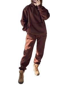 ชุดเซ็ตฮู้ดดี้และกางเกงขายาวทรงปกติ ผ้าฝ้าย 100% ลายพิมพ์เรียบ ผ้าฟลีซสำหรับฤดูหนาว ชุดลำลองแบบ unisex ระบายอากาศได้ดี ซักแล้วพร้อมใส่ - Product Image 3