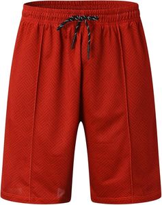 Men's Red Solid Quarter-Zip Embroidered Polo Shirt and Shorts <b>Set</b> Quick Dry <b>Knitted</b> Formal Summer Wear - Product Image 3