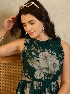 Vestido Maxi con Estampado Floral Verde de Alta Calidad, con Volantes, para Fiestas, Citas y Cenas, Disponible a Precio de Venta para Exportación - Product Image 5