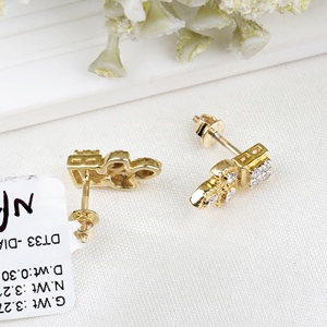 Wholesale 14k Solid Yellow <b>Gold</b> Natural Diamond Square Cluster Trefoil <b>Screw</b> <b>Back</b> Stud <b>Earrings</b> Memoria Jewels - Product Image 3