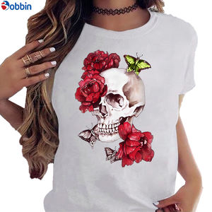 T-shirt blanc pour fille, T-shirt graphique style vintage, respirant, T-shirt d'été, imprimé rose, imprimé papillon, modèle basique - Product Image 3