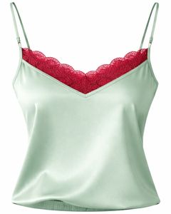 Ensemble de pyjama en satin vert menthe avec dentelle pour femme, ensemble de pyjama sexy, vêtements de nuit doux en soie, tenue de détente en deux pièces pour l'été - Product Image 2