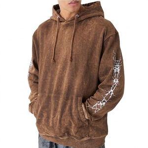Sweat à capuche pour homme personnalisé, style vintage délavé, 100% coton, effet délavé à l'acide, en molleton épais, streetwear, OEM - Product Image 3