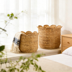 Natural Water Hyacinth <b>Basket</b> Vietnam Handwoven <b>Wicker</b> Storage Organizer with Handles Wholesale Supplier Factory Direct - Product Image 4