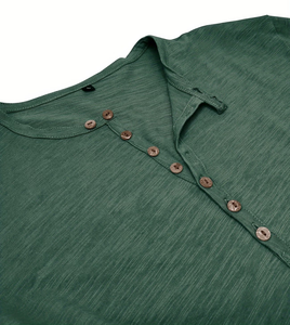 Men's Short Sleeve Henley T-Shirt Solid Green Knitted Cotton Regular Fit Casual O-Neck Breathable Regular Length Enzyme Wash - Product Image 5