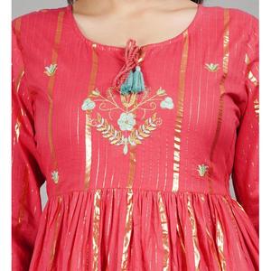 Traje Salwar Casual de Moda Aarti con Manga Tres Cuartos, Cuello con Lazo, Cintura Elástica, Transpirable, para Uso Diario, Silueta en A, Bordado - Product Image 3