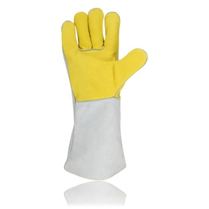 Guantes de soldadura de cuero de grano, cuero de vaca blanco natural, forro polar interior, algodón, protectores de seguridad - Product Image 4