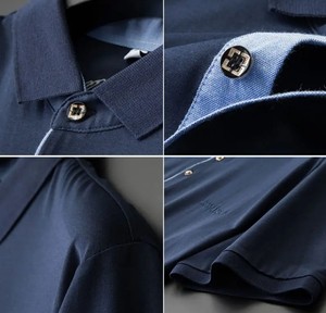 เสื้อเชิ้ตผู้ชายฤดูร้อนแบบใหม่ กระดุมเดี่ยวด้านหน้า สีพื้น ผ้าถักโพลีเอสเตอร์/คอตตอน แห้งเร็ว แขนสั้น สปอร์ต ทักติคอล - Product Image 6