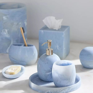 Ensemble de salle de bain de luxe en résine, six pièces : distributeur de savon rectangulaire, porte-brosse à dents, plateau de rangement, facile à nettoyer, décoration de comptoir - Product Image 4