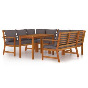 Ensemble de salle à manger de jardin en teck 6 places, mobilier d'extérieur avec coussins gris foncé, design contemporain - Product Image 2