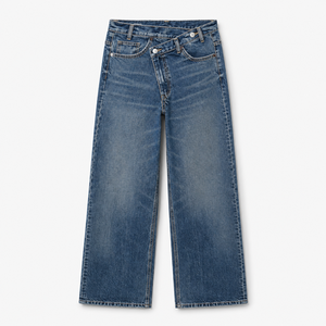กางเกงยีนส์ทรงตรงเอวสูงแบบไขว้สไตล์ Y2K สำหรับผู้หญิง กระดุมคู่ ผ้าฝ้ายผสมอีลาสเทน ระบายอากาศได้ดี ซักแล้ว ใส่สบาย เหมาะสำหรับฤดูร้อน - Product Image 6