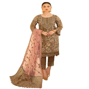 Designers pakistanais brodés en organza Shalwar Kameez costumes 3 pièces vêtements quotidiens décontractés pour femmes Kurti Lehenga pour les fêtes de filles - Product Image 1