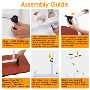 Mobile Standing Desk 90-Degree Tiltable Portable Overbed Bedside <b>Table</b> Height <b>Adjustable</b> Rolling Laptop Cart Computer Desks - Product Image 5