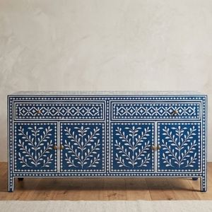 Aparador con Incrustaciones de Hueso Azul, Mueble de Madera Tallada con Cajones de Almacenamiento, Aparador Moderno para Sala de Estar - Product Image 1