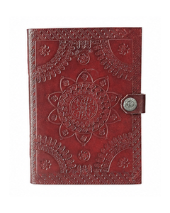 Wholesale Handmade Blood Red Floral embossed leather notebook with attached Button Closure - Product Image 2