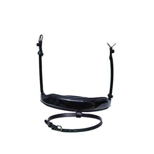 FAB Premium Cabezalín de Cuero Charol Negro con Cierre de Manivela, Diseño Acolchado para Doma Clásica, para Brida Inglesa, Herrajes de Latón Macizo/Acero Inoxidable - Product Image 1