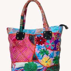 Bolso bordado de retales de algodón reciclado, bolso de hombro para mujer - Product Image 1