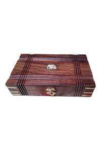 Boîte de rangement en bois faite à la main avec serrure métallique, organiseur rustique pour la décoration du salon - Product Image 3