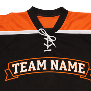 Camiseta de Hockey sobre Hielo Sublimada Personalizada en Negro y Naranja, Uniforme de Hockey Profesional con Nombre del Equipo, Camiseta Deportiva Transpirable para Hombre - Product Image 5