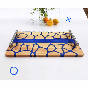 Bandeja de Servicio y Almacenamiento Moderna de Resina Epoxi y Madera con Asas Metálicas para Té, Café, Desayuno, Plato Hecho a Mano para Decoración de Mesa - Product Image 6